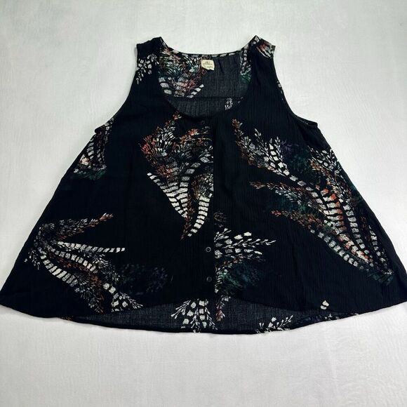 ONeill Black Garnet Crinkled-Gauze Tank Top Black‎ Sleeveless Button-Front - Picture 1 of 12